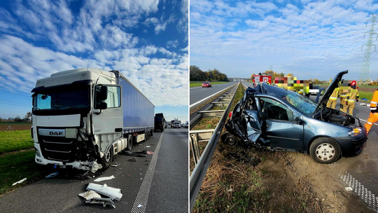 Autostrada A4. Tir zmiażdżył tył fiata punto