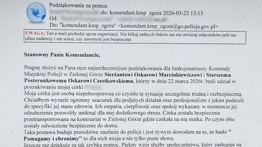 Wzruszający list do policji w Zielonej Górze