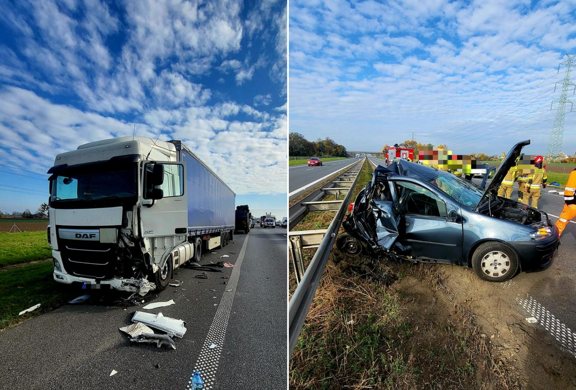 Autostrada A4. Tir zmiażdżył tył fiata punto