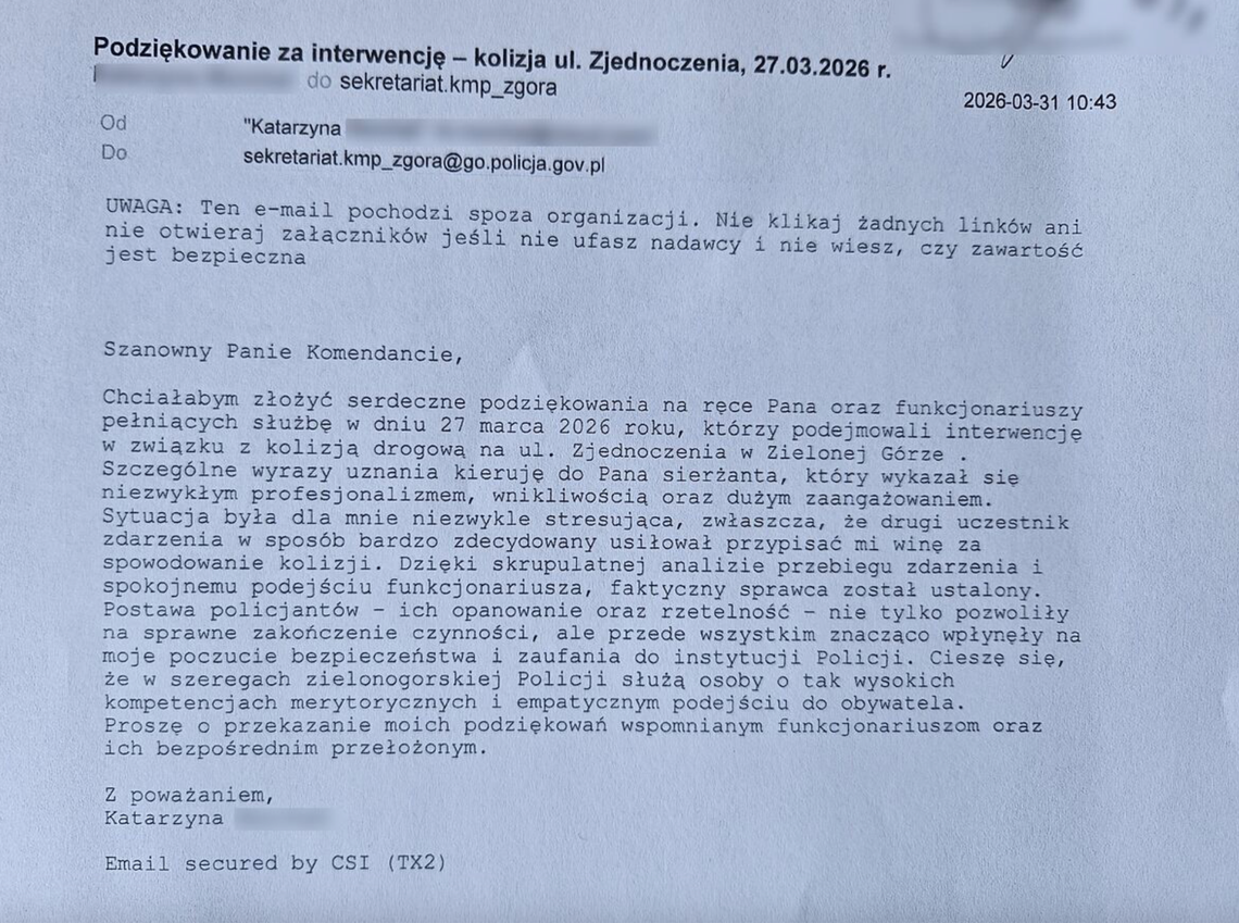 Zielonogórscy policjanci pomogli kobiecie uniknąć niesłusznych konsekwencji po kolizji